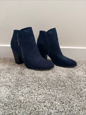Carlos by Carlos Santana Navy Perforated Suede Ankle Booties